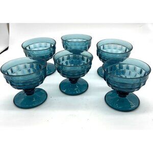 Vintage Set Indiana Whitehall RIVIERA BLUE Sherbet Dishes Set Of 6